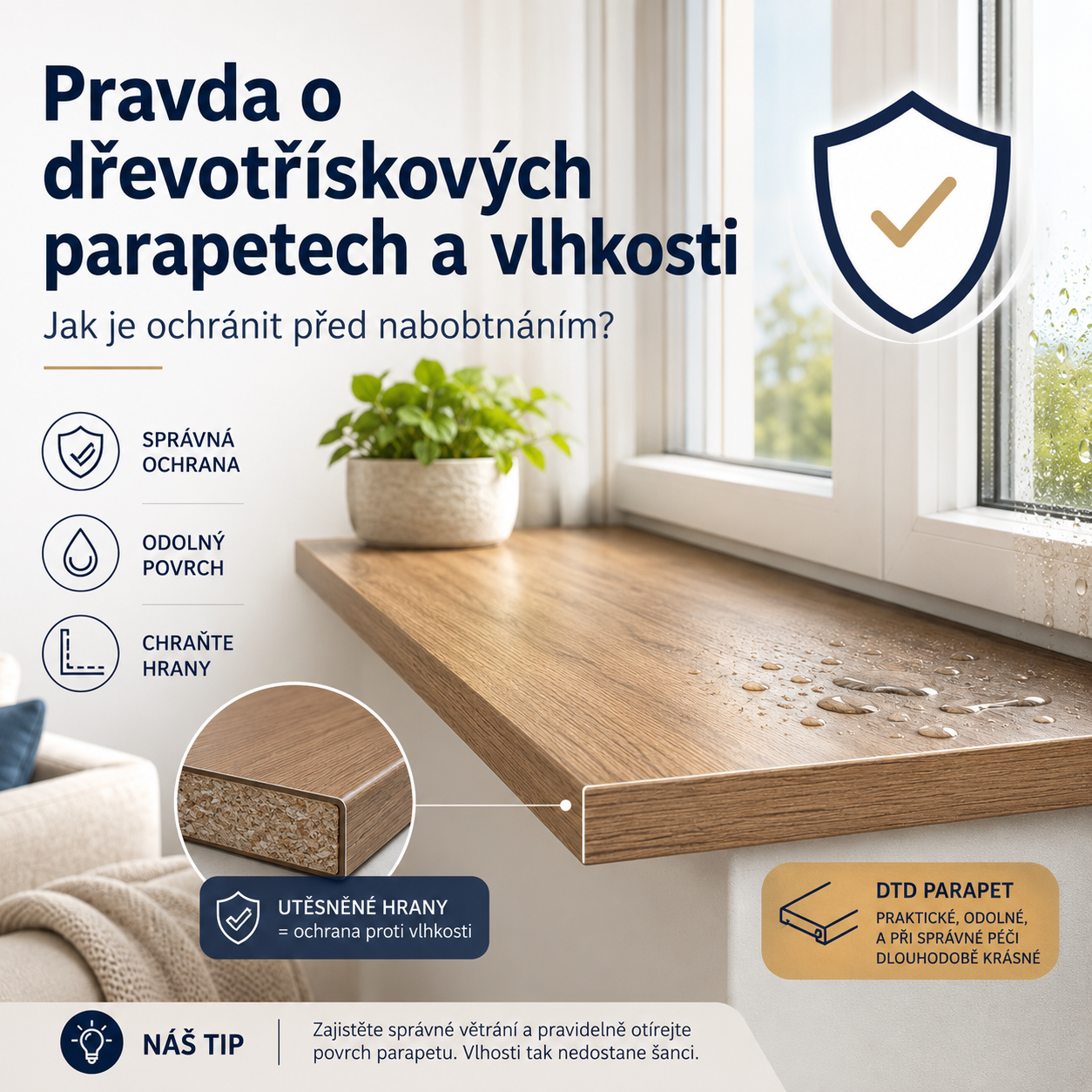 PVC nebo DTD parapety? Jak vybrat správný parapet do interiéru