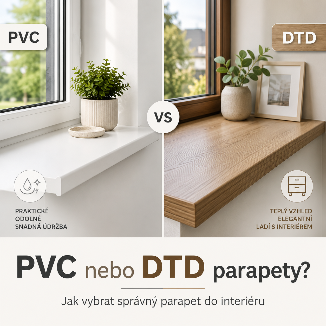 PVC nebo DTD parapety? Jak vybrat správný parapet do interiéru